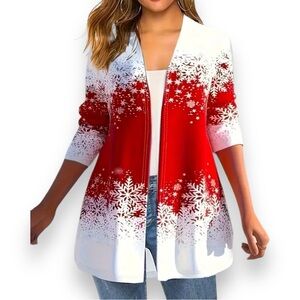 New Women’s 2XL Festive Red/White Long Sleeve Tunic Length Lightweight Jacket